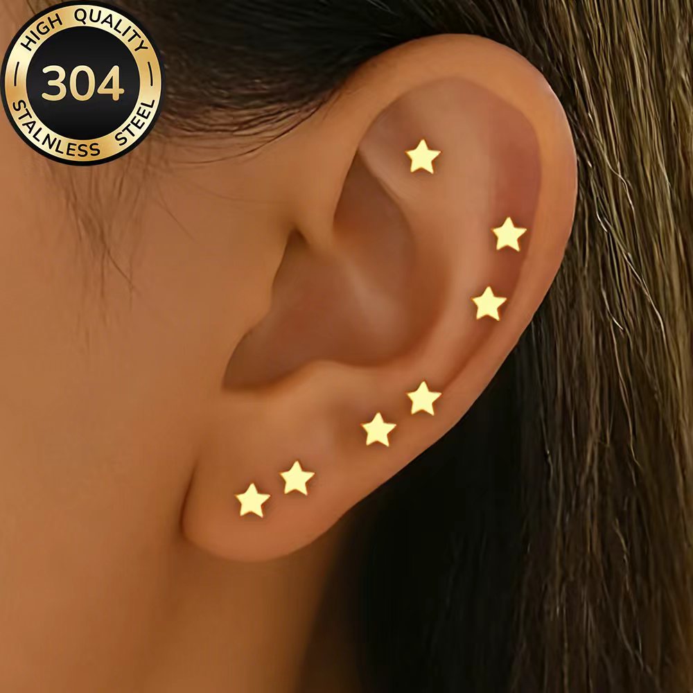 7-Pair Women's Stainless Steel Golden Earring Set